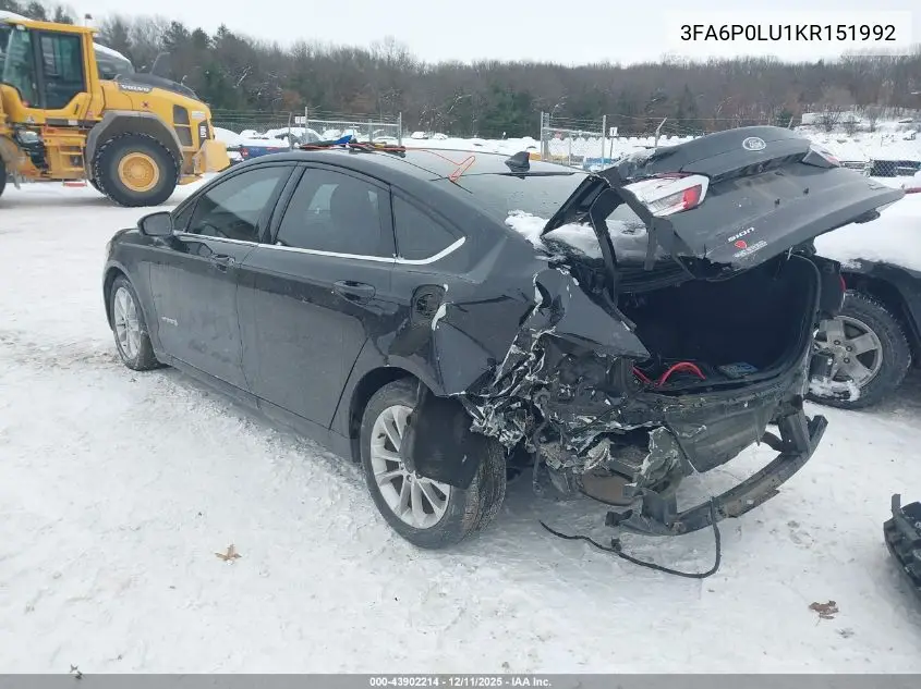 3FA6P0LU1KR151992 2019 Ford Fusion Hybrid Se