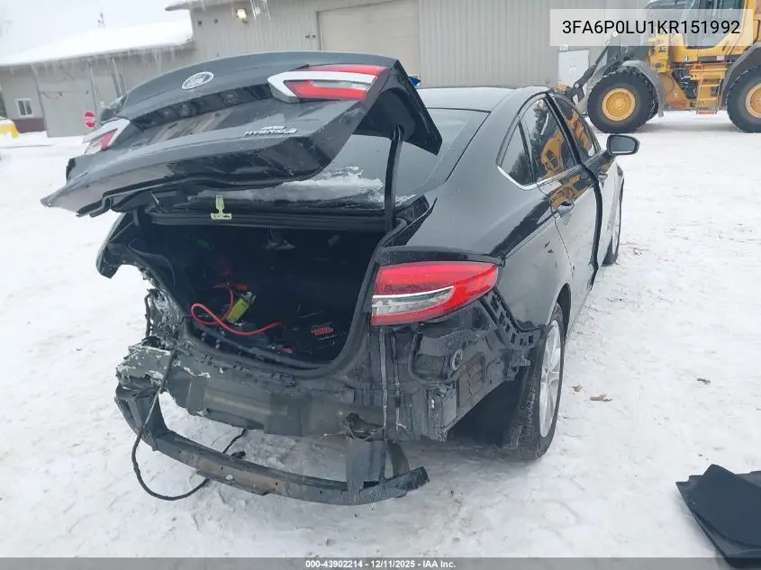 3FA6P0LU1KR151992 2019 Ford Fusion Hybrid Se