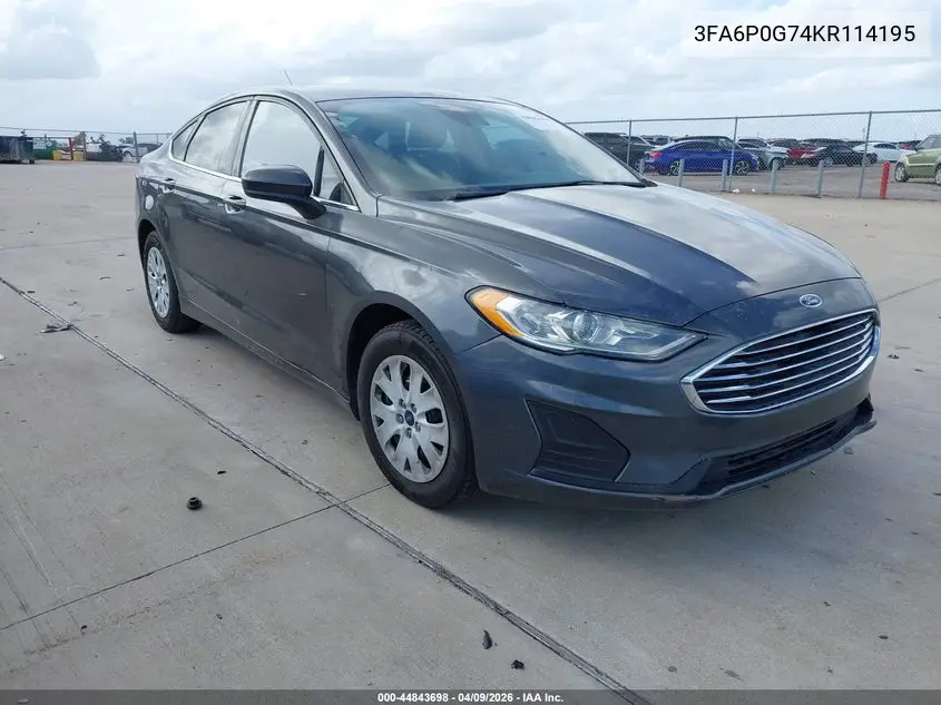 3FA6P0G74KR114195 2019 Ford Fusion S