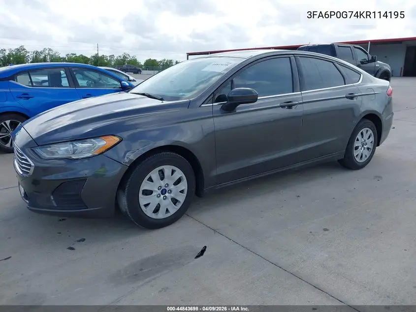 3FA6P0G74KR114195 2019 Ford Fusion S