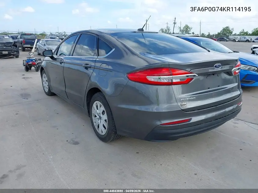 3FA6P0G74KR114195 2019 Ford Fusion S