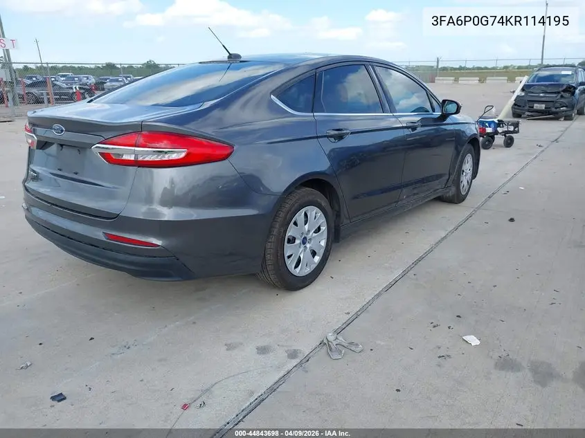 3FA6P0G74KR114195 2019 Ford Fusion S