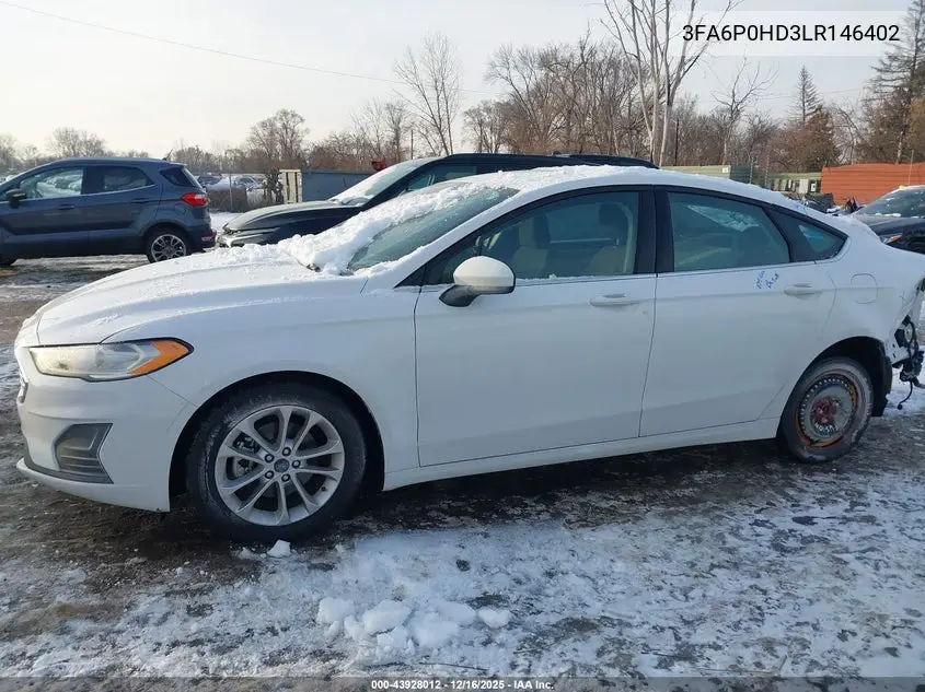 3FA6P0HD3LR146402 2020 Ford Fusion Se