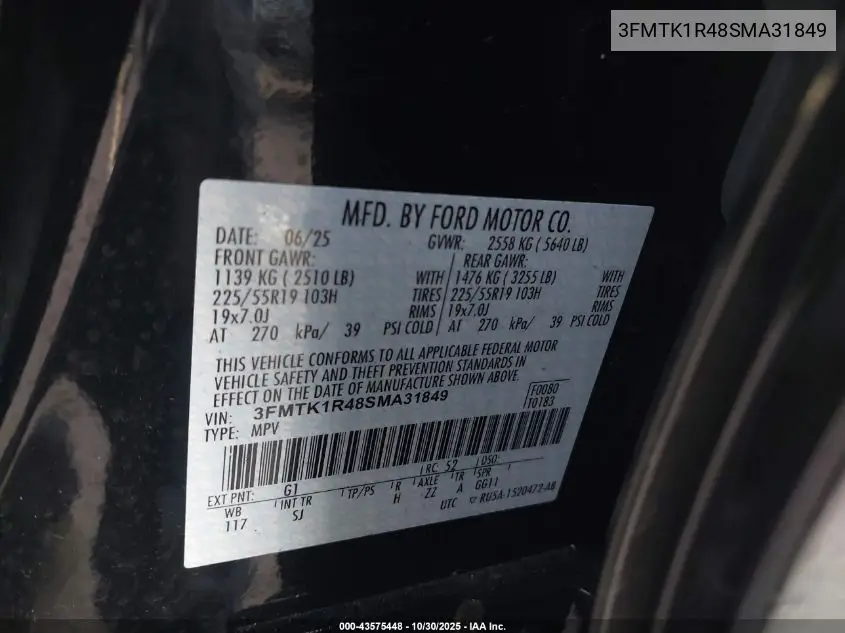 3FMTK1R48SMA31849 2025 Ford Mustang Mach-E Select
