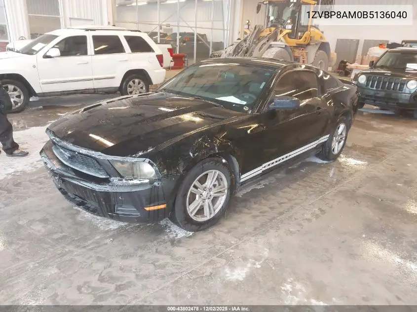 1ZVBP8AM0B5136040 2011 Ford Mustang V6