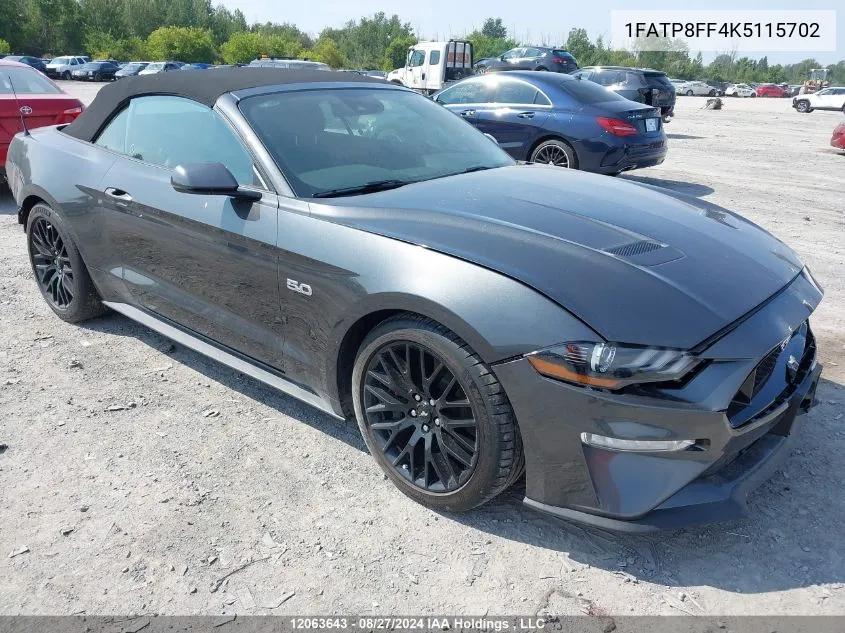 2019 Ford Mustang VIN: 1FATP8FF4K5115702 Lot: 12063643