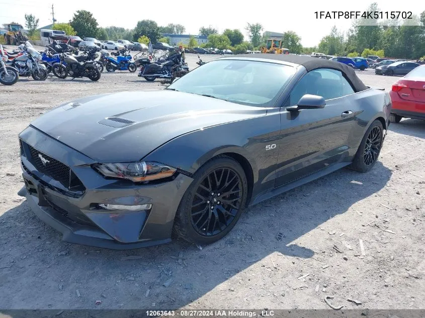 2019 Ford Mustang VIN: 1FATP8FF4K5115702 Lot: 12063643