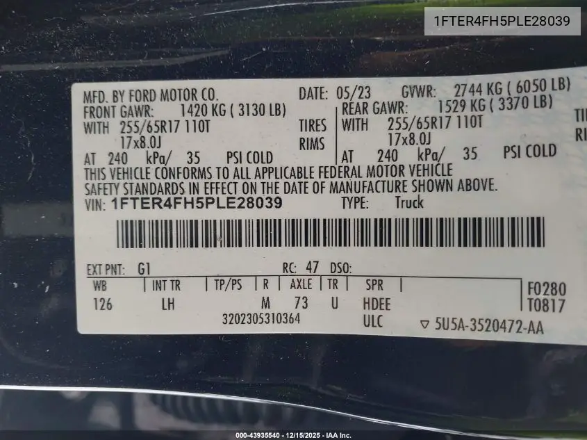 1FTER4FH5PLE28039 2023 Ford Ranger Xl
