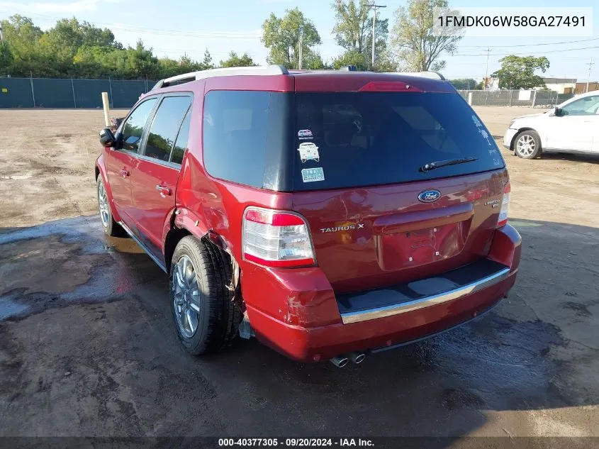 1FMDK06W58GA27491 2008 Ford Taurus X Limited