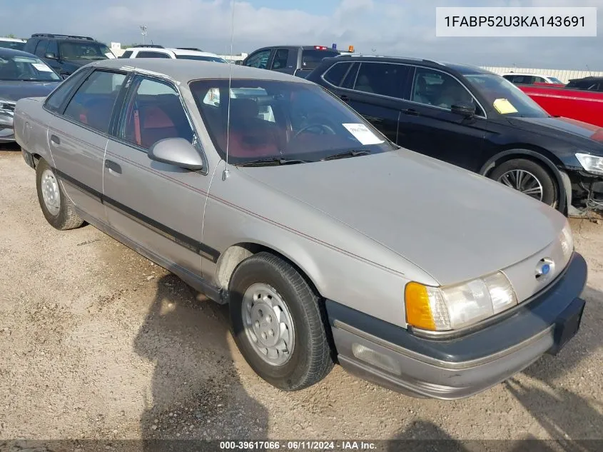 1989 Ford Taurus Gl VIN: 1FABP52U3KA143691 Lot: 39617066