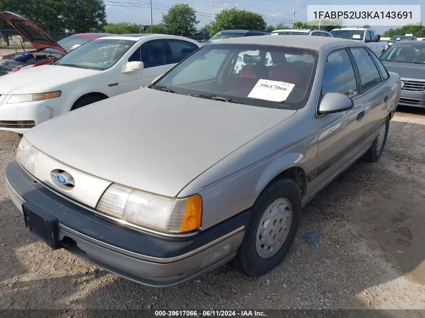 1989 Ford Taurus Gl VIN: 1FABP52U3KA143691 Lot: 39617066