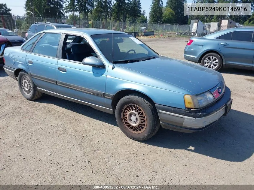 1989 Ford Taurus Gl VIN: 1FABP5249KG146916 Lot: 40053232