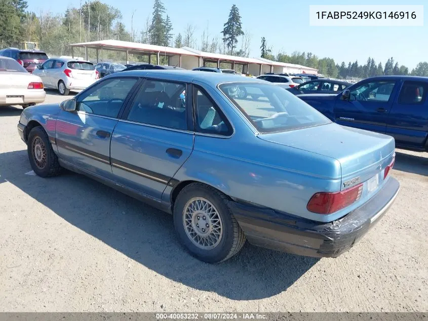 1989 Ford Taurus Gl VIN: 1FABP5249KG146916 Lot: 40053232