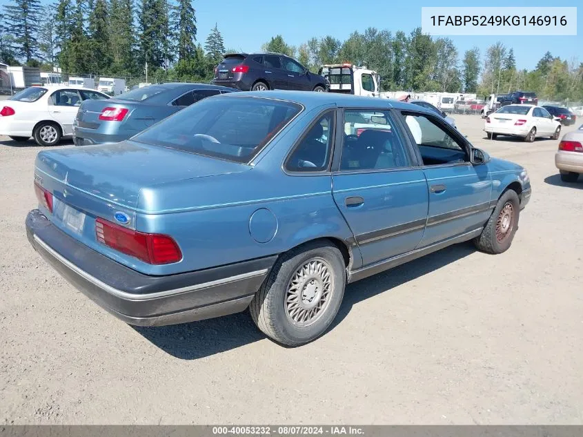 1989 Ford Taurus Gl VIN: 1FABP5249KG146916 Lot: 40053232