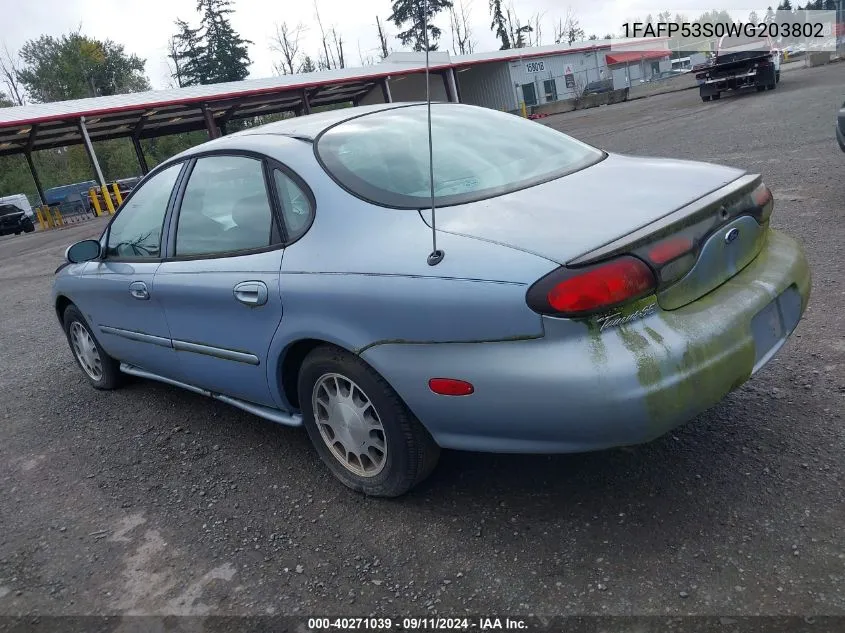 1998 Ford Taurus Se Comfort VIN: 1FAFP53S0WG203802 Lot: 40271039