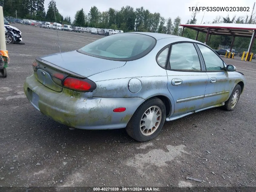 1998 Ford Taurus Se Comfort VIN: 1FAFP53S0WG203802 Lot: 40271039