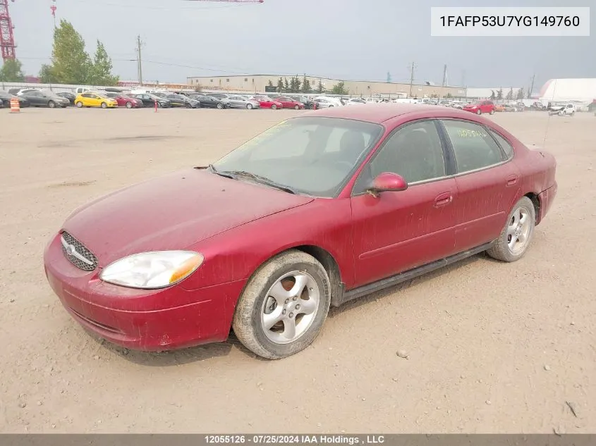 2000 Ford Taurus VIN: 1FAFP53U7YG149760 Lot: 12055126