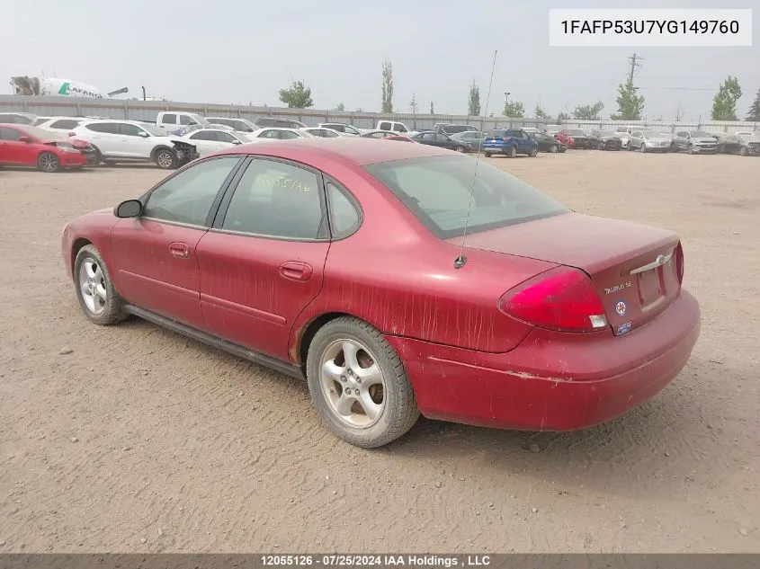 2000 Ford Taurus VIN: 1FAFP53U7YG149760 Lot: 12055126