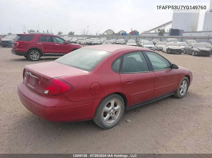 2000 Ford Taurus VIN: 1FAFP53U7YG149760 Lot: 12055126