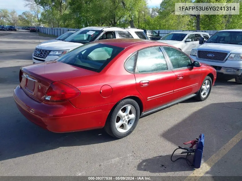 2000 Ford Taurus Se VIN: 1FAFP53U6YG241314 Lot: 39377538