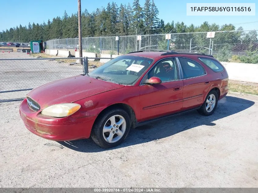 2000 Ford Taurus Se VIN: 1FAFP58U6YG116516 Lot: 39920784