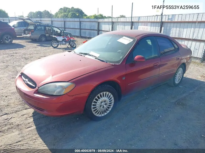 2000 Ford Taurus Ses VIN: 1FAFP55S3YA259655 Lot: 40053979