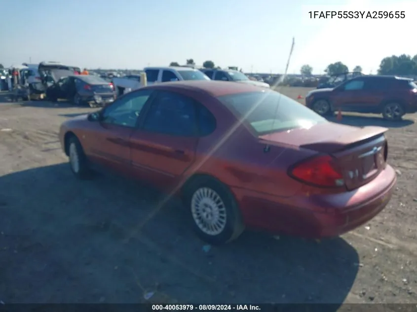 2000 Ford Taurus Ses VIN: 1FAFP55S3YA259655 Lot: 40053979