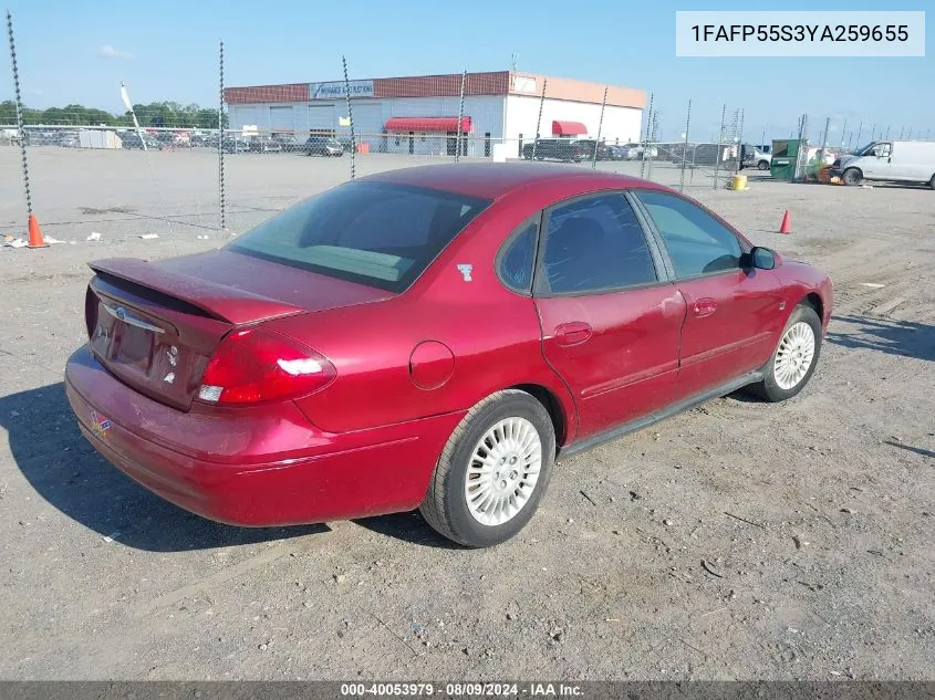 2000 Ford Taurus Ses VIN: 1FAFP55S3YA259655 Lot: 40053979