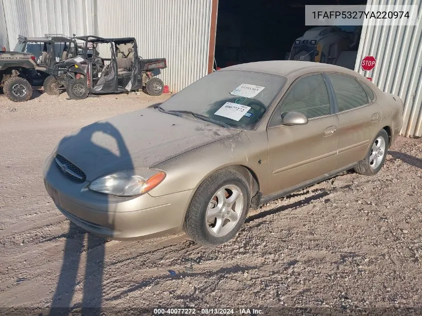 2000 Ford Taurus Se VIN: 1FAFP5327YA220974 Lot: 40077272