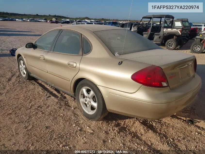 2000 Ford Taurus Se VIN: 1FAFP5327YA220974 Lot: 40077272