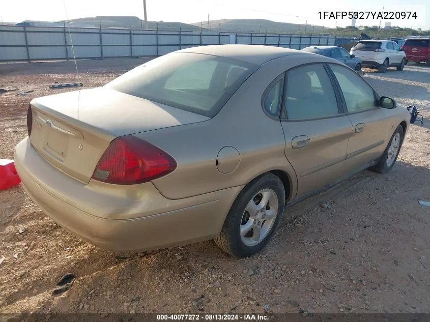 2000 Ford Taurus Se VIN: 1FAFP5327YA220974 Lot: 40077272