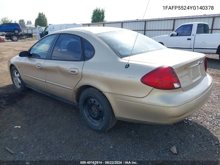 2000 Ford Taurus Ses VIN: 1FAFP5524YG140378 Lot: 40163914