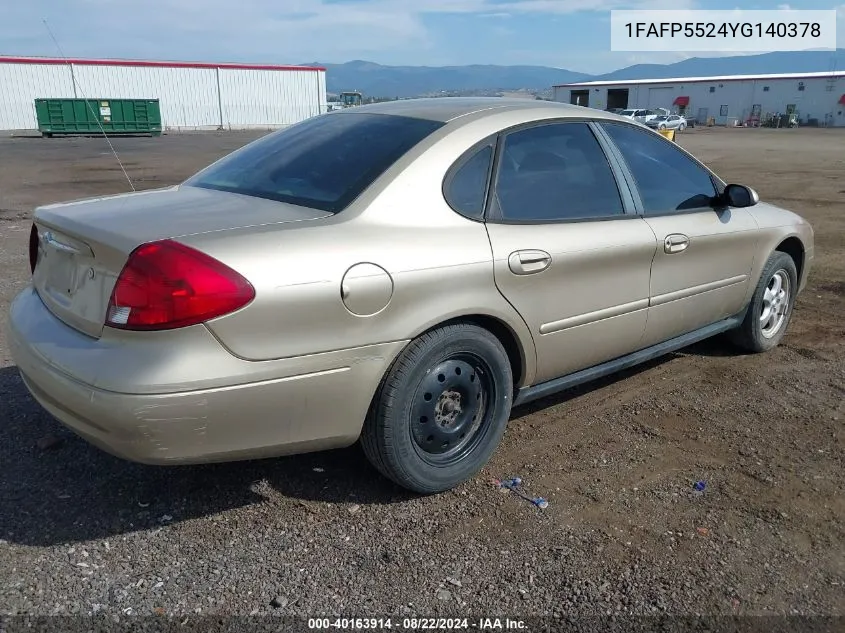 2000 Ford Taurus Ses VIN: 1FAFP5524YG140378 Lot: 40163914