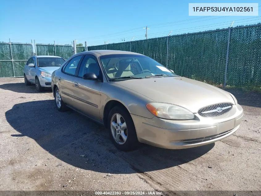 2000 Ford Taurus Se VIN: 1FAFP53U4YA102561 Lot: 40422393