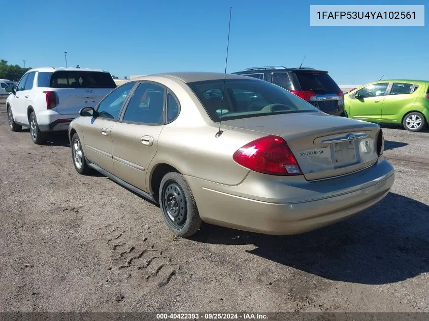 2000 Ford Taurus Se VIN: 1FAFP53U4YA102561 Lot: 40422393