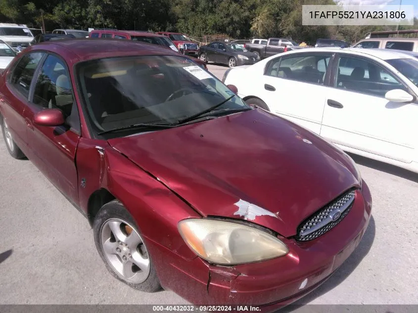 2000 Ford Taurus Ses VIN: 1FAFP5521YA231806 Lot: 40432032