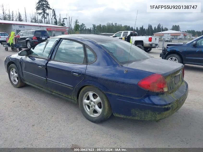 2002 Ford Taurus Ses VIN: 1FAFP55U92G138747 Lot: 39437623