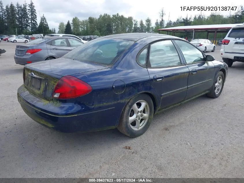 2002 Ford Taurus Ses VIN: 1FAFP55U92G138747 Lot: 39437623