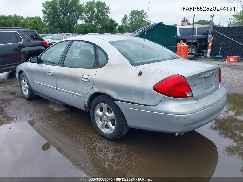 2002 Ford Taurus Ses VIN: 1FAFP55252G244191 Lot: 39689045