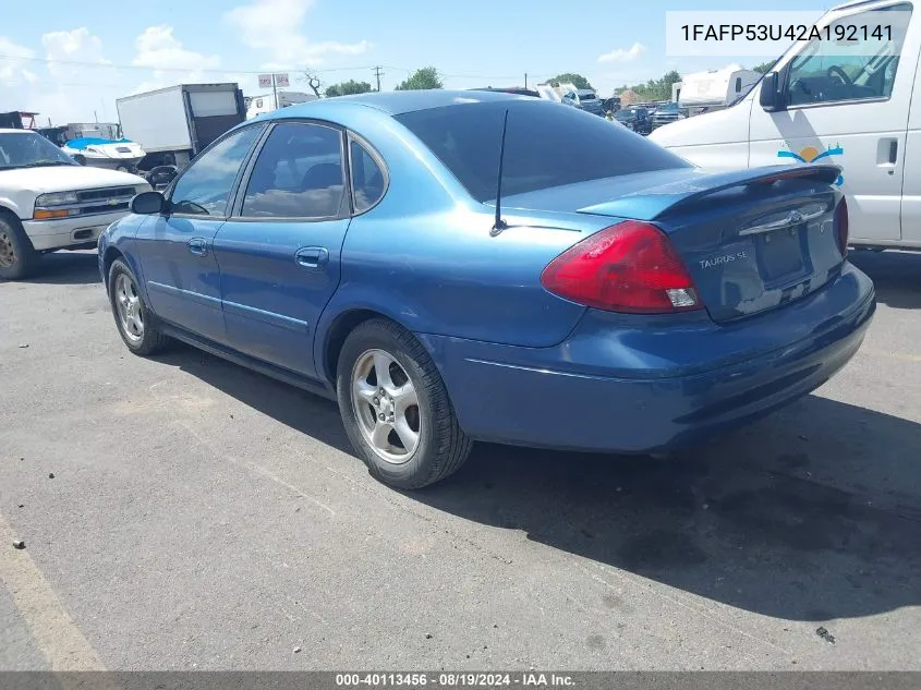 2002 Ford Taurus Se VIN: 1FAFP53U42A192141 Lot: 40113456