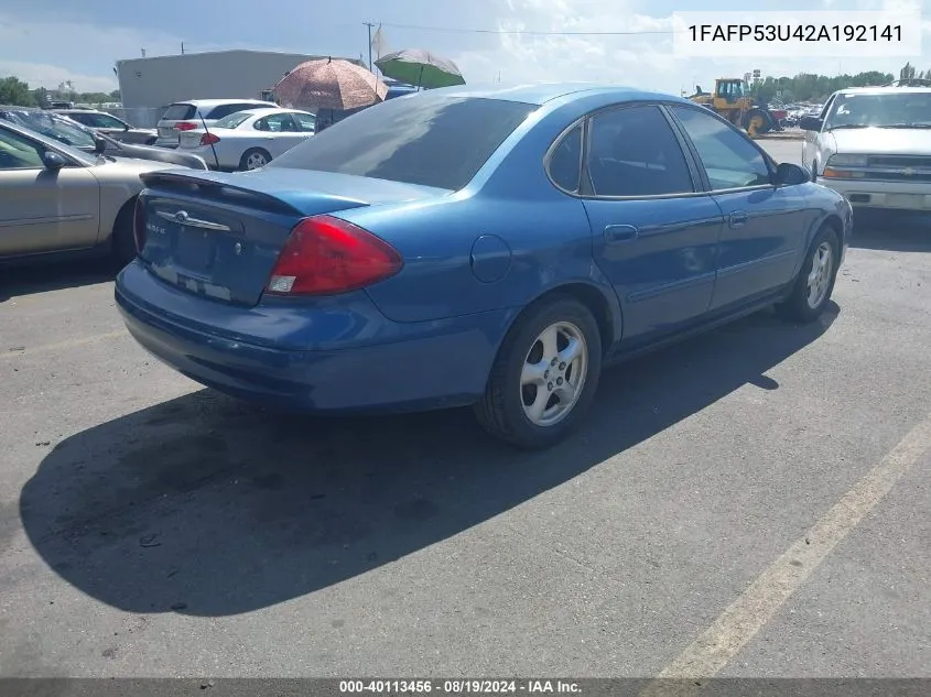 2002 Ford Taurus Se VIN: 1FAFP53U42A192141 Lot: 40113456