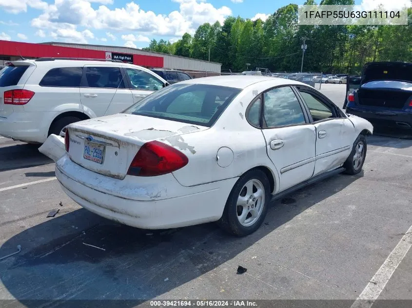 2003 Ford Taurus Ses VIN: 1FAFP55U63G111104 Lot: 39421694