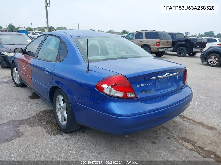 2003 Ford Taurus Se VIN: 1FAFP53U63A258528 Lot: 39473767