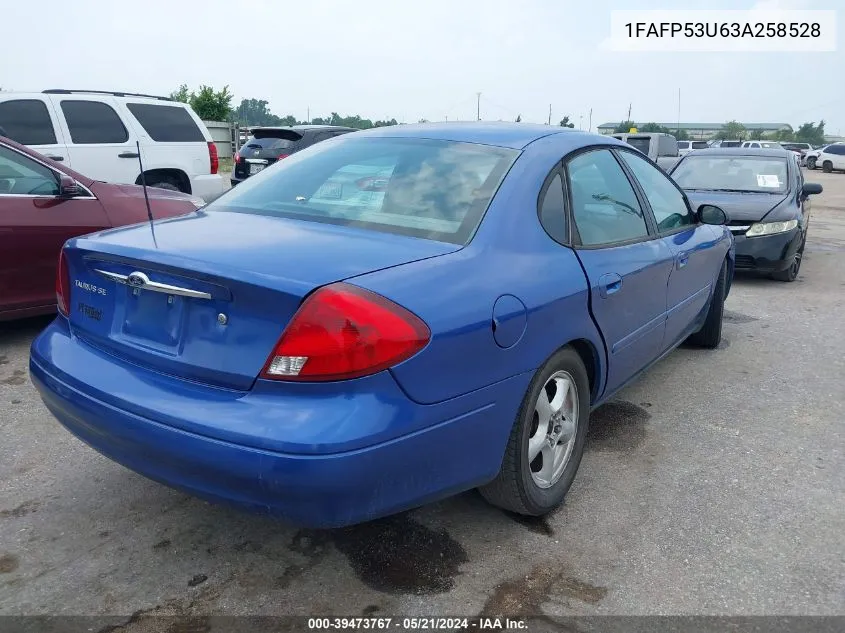 2003 Ford Taurus Se VIN: 1FAFP53U63A258528 Lot: 39473767