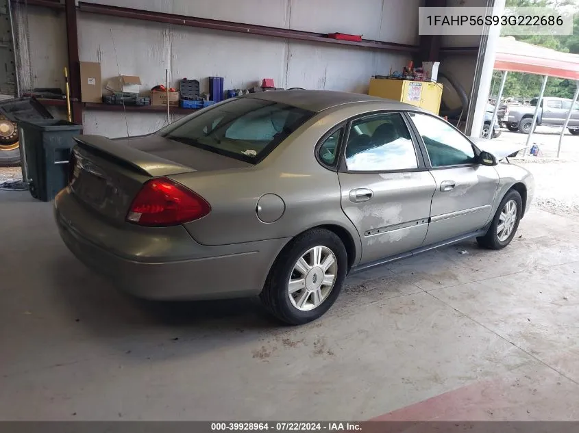 2003 Ford Taurus Sel VIN: 1FAHP56S93G222686 Lot: 39928964