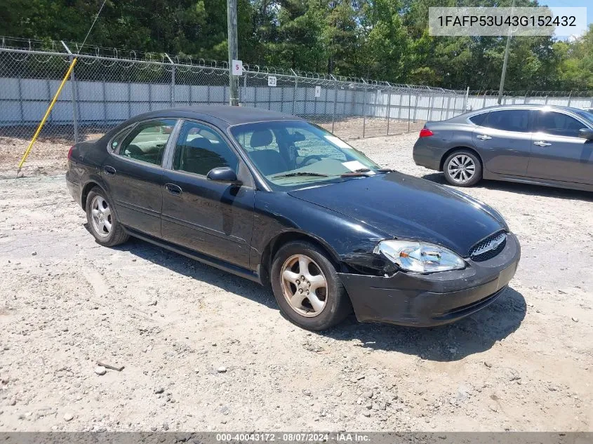 2003 Ford Taurus Se VIN: 1FAFP53U43G152432 Lot: 40043172