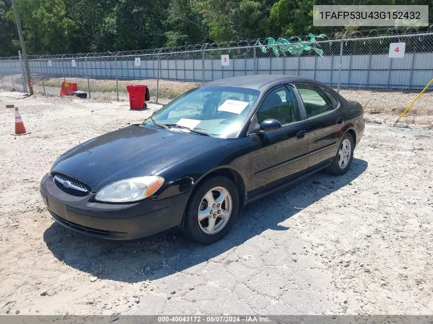 2003 Ford Taurus Se VIN: 1FAFP53U43G152432 Lot: 40043172