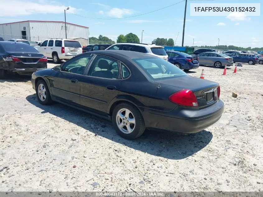 2003 Ford Taurus Se VIN: 1FAFP53U43G152432 Lot: 40043172