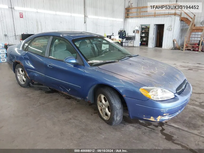 2003 Ford Taurus Se VIN: 1FAHP53UX3G194452 Lot: 40088012