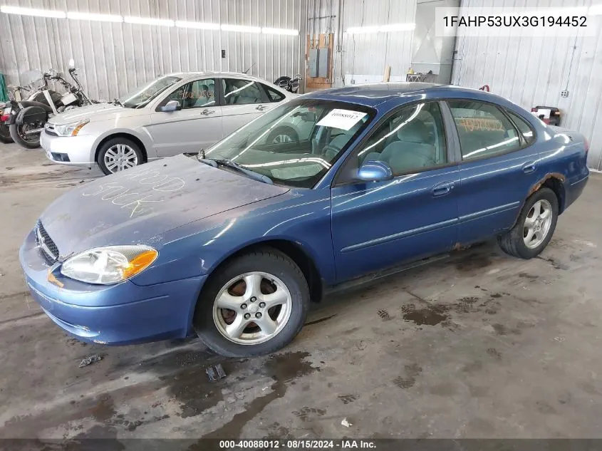 2003 Ford Taurus Se VIN: 1FAHP53UX3G194452 Lot: 40088012